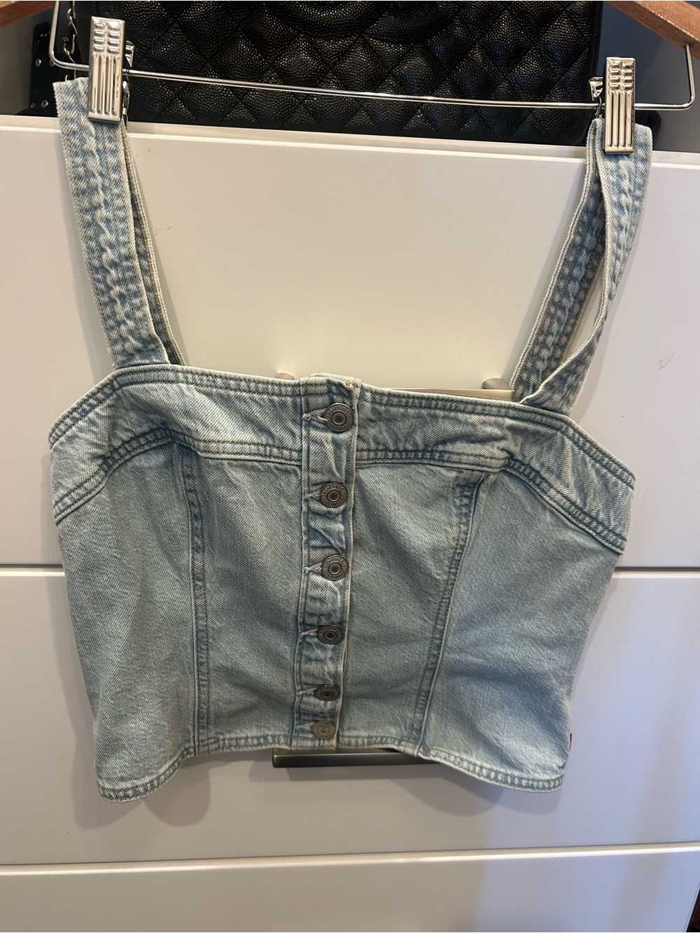 Light Wash Denim Button-Front Crop Top